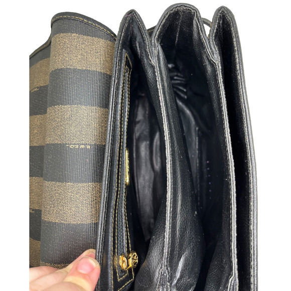 Fendi Purse PEQUIN BAG Striped Leather Gold Modern Pockets Organizer VNTG - Picture 16 of 16